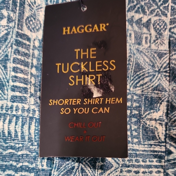 Haggar NWT  Men's Teal Geometric Button Down Shirt - Picture 2 of 7